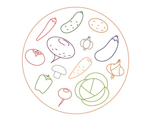 Vegetarian menu made of vegetables. Round logo template vector