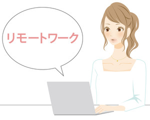 リモートワーク　ワークライフバランス　在宅勤務をする女性　働き方　ライフスタイル　笑顔のイラスト