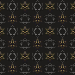 Modern Floral Pattern | Dark Background Vector | Colors: Gold, Black, Gray | Seamless Wallpaper For Interior Design