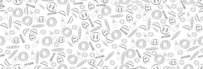Fototapeta premium Baking. Bakery baking on a white background. Vector illustration, seamless pattern.