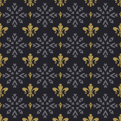 Modern Floral Pattern | Decorative Background Vector | Colors: Gold, Black, Gray | Seamless Wallpaper For Interior Design