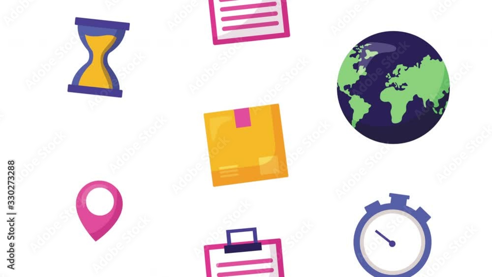 Poster logistic service animation with set icons pattern