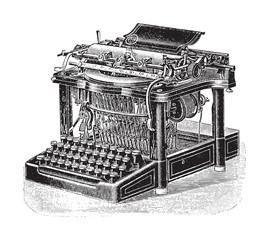 Old typewriter / vintage illustration from Brockhaus Konversations-Lexikon 1908