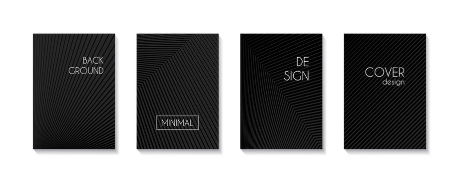 Minimal black cover templates. Abstract dark vector vertical backgrounds with lines. For banners, posters, presentations