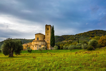 Fototapeta na wymiar Ancient medieval abbey of San Antimo