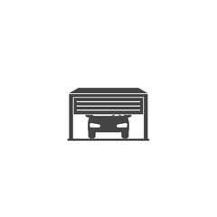 Garage with car vector icon on white isolated background.