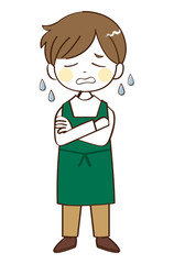 男性、店員、困惑