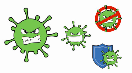 Virus Cartoon Style, Vector Set of Icons or Illustrations