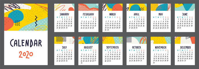 2020 year calendar with abstract elements
