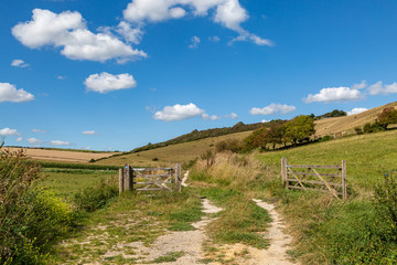 Fototapeta na wymiar A pathway along the South Downs Way in Sussex, on a sunny late summers day