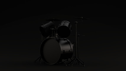 Black Drum Kit  Black Background 3d illustration 3d render	