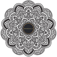 Mandala, tracery round boho doodle. Ethnic ornament, sketched symmetry. Folk, meditation design. Curved shape, isolated on white. Black and white art. Vector
