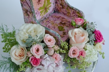 beautiful mix of pink and white roses close-up. flowers floristry