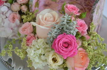 beautiful mix of pink and white roses close-up. flowers floristry