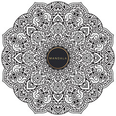 Mandala, tracery round boho doodle. Ethnic ornament, sketched symmetry. Folk, meditation design. Curved shape, isolated on white. Black and white art. Vector