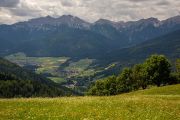 Fototapeta na wymiar Summer view of Dolomites in North Italy. Tre Cime, Santa Maddalena