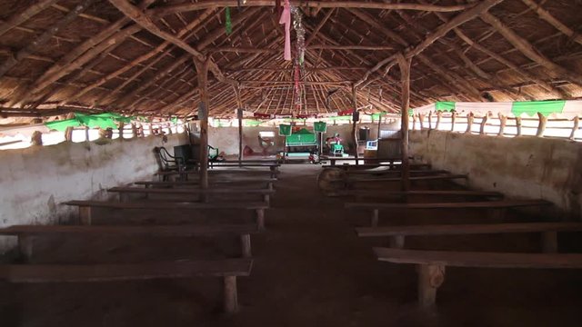 Empty African Church Building With Benches