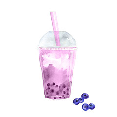 Bubble tea with blackberry flavor and tapioca pearls
