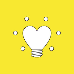 Vector illustration icon concept of heart shaped glowing light bulb.