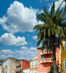 Colorful buildings in the coastal town of Villefranche, France