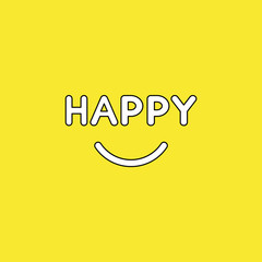 Vector illustration concept of happy text with smiling mouth.