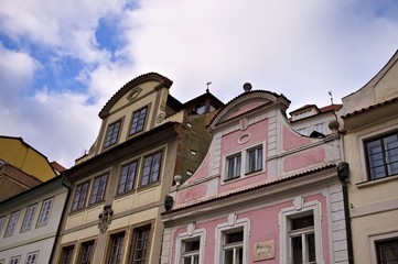Fototapeta na wymiar A series of colored building facades (Prague, Czech Republic, Europe)