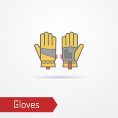 Pair of typical bright working gloves. Modern isolated leather or textile glove icon in flat style. Reinforced protective gear vector stock image. - 330280003