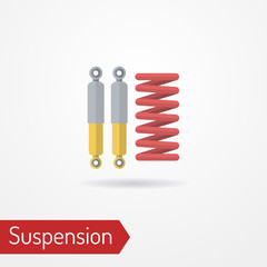 Typical car coil spring and shock absorber. Modern isolated suspension elements in flat style. Car parts and maintenance vector stock image.