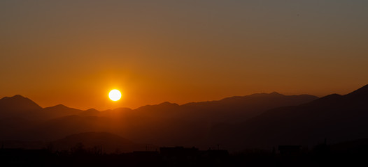Molise, Mainarde, sunset. The Mainarde mountain range extends along the border between Molise and...