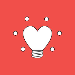 Vector illustration concept of glowing heart-shaped light bulb.