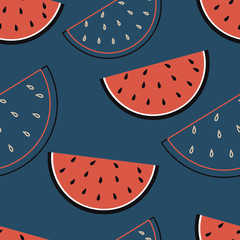 Seamless pattern red watermelon with navy background for fabric print
