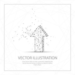 Up arrow digitally drawn low poly wire frame on white background.