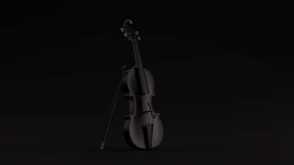 Black Violin and Bow  Black Background 3d illustration 3d render  © paul