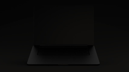 Black Laptop Raised Angle Black Background 3d illustration 3d render	