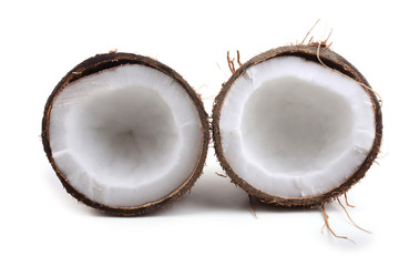 Coconut halves isolated on white