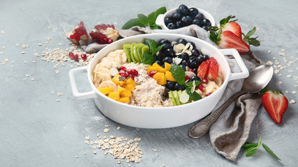 Oatmeal porridge with berries and fruit