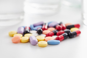 medical pills on blur background. .