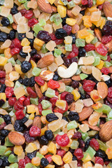 Fototapeta na wymiar dried fruits and nuts, mix of dried fruits nuts and grains