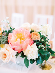 Table setting at a luxury wedding reception. Outdoor wedding	