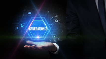 Man hand holding GENERATION Z inscription, social media concept