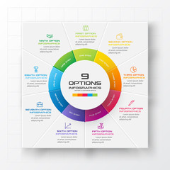 Business infographics template 9 steps with square,Element for design invitations,Vector illustration.