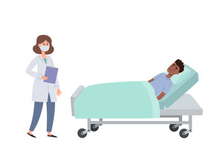 Vector illustration of patient and doctor in protective face mask