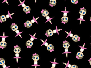 Little ballerina in pink tutu skirt. Black background