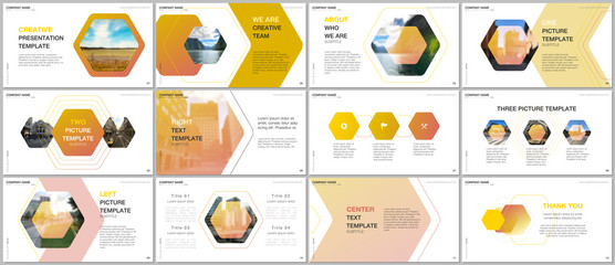 Minimal presentations design, portfolio vector templates with hexagonal design background, hexagon style pattern. Multipurpose template for presentation slide, flyer leaflet, brochure cover, report.