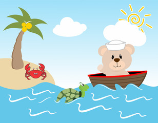 Bear sailor, coconut tree, crab, turtle concept Creative design Child clothing