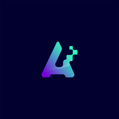 vector letter a initial pixel data logo design template