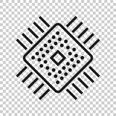 Computer cpu icon in flat style. Circuit board vector illustration on white isolated background. Motherboard chip business concept.