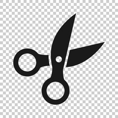 Scissor icon in flat style. Cut equipment vector illustration on white isolated background. Cutter business concept.