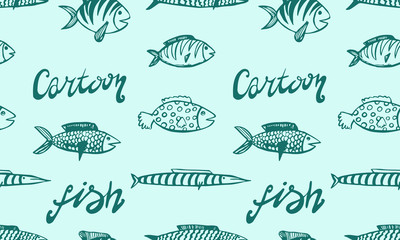 Vector hand drawn doodle fish icon. Logo design template. Cute hand drawn childish linear illustration for print, web