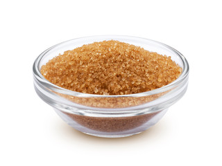 Brown sugar in bowl isolated on white background